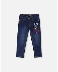 Deux par Girl Stretch Jeans Blue Denim with Glittery Hearts - Child