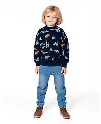 Deux par Boy Pullover Fleece Sweatshirt Navy Animal Print
