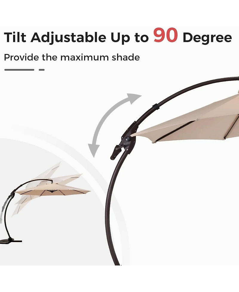 Mondawe 11ft Cantilever Umbrella w/ 360° Rotation & 90° Tilt, Powder-Coated Aluminum Frame