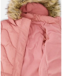 Deux par Girl Long Wavy Quilt Puffy Winter Coat Dusty Pink - Child