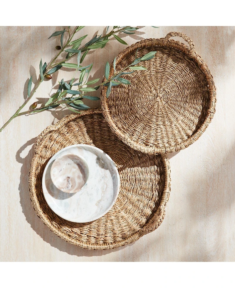 Napa Home & Garden Sawyer Round Trays With Handles, Natural Mendong Rattan, 2pc