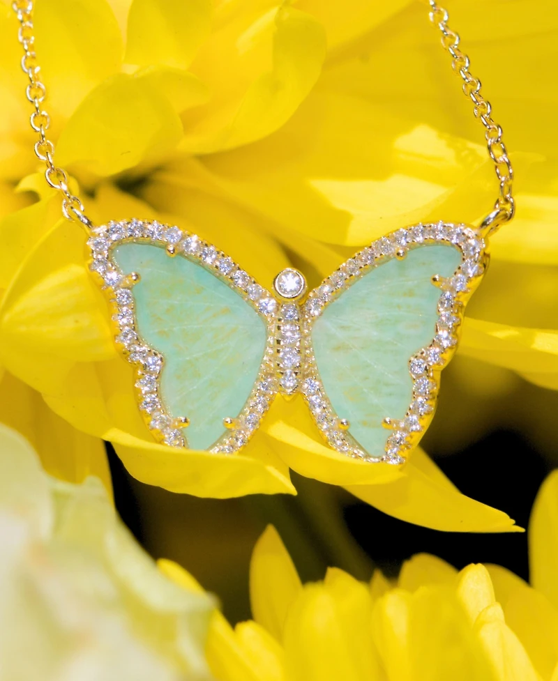 Kamaria Butterfly Necklace with Amazonite 14k Gold Plated Sterling Silver