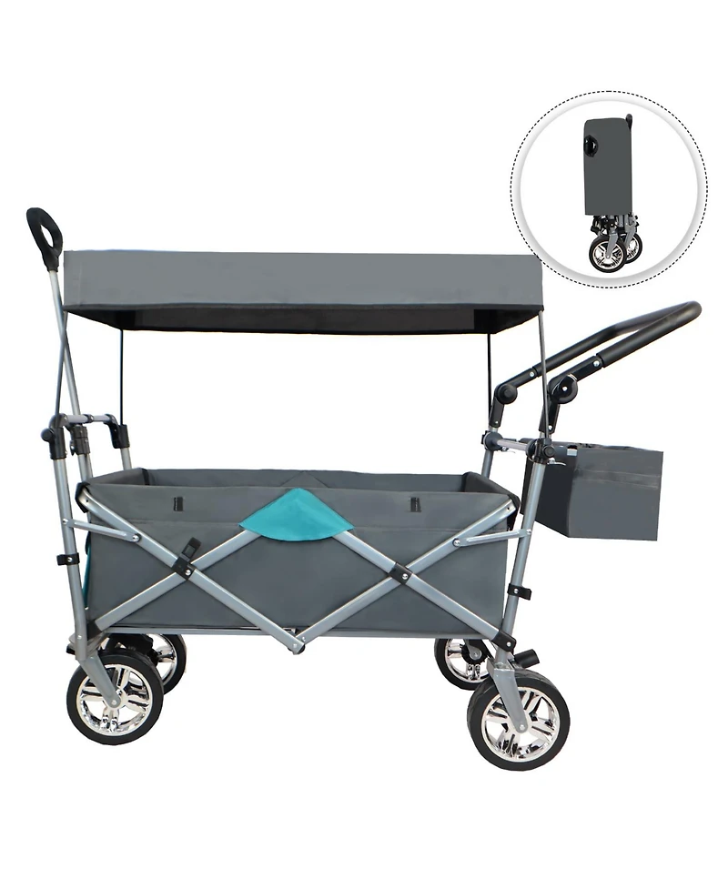 Streamdale Furniture Push & Pull Utility Folding Wagon with Removable Canopy gray