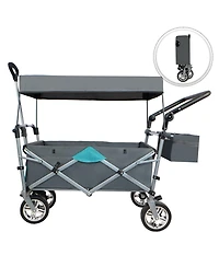 Streamdale Furniture Push & Pull Utility Folding Wagon with Removable Canopy gray