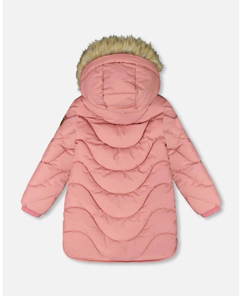 Deux par Toddler Girls Long Wavy Quilt Puffy Winter Coat Dusty Pink - Toddler|Child