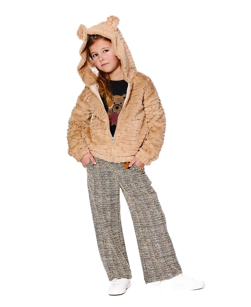 Deux par Girl Faux Fur Hooded Jacket Nougat