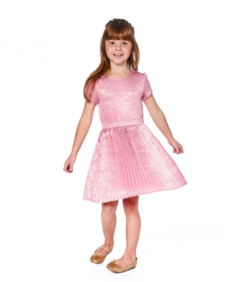Deux par Big Girls Short Sleeve Dress with Pleated Skirt Dusty Pink