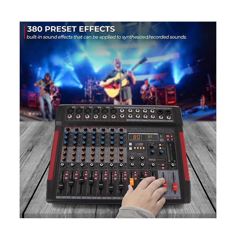 Pyle 8-Channel Wireless Bt Streaming Audio Mixer with Recording Interface, 6 Xlr Input/ 2 Output Connectors