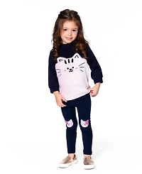 Deux par Girl Long Bi-Material Top Dark Blue with Cat