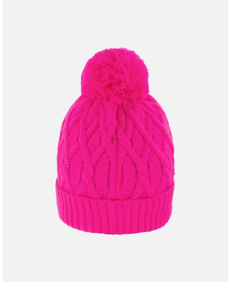 Deux par Girl Lined Knit Pompom Hat Fuchsia - Toddler|Child