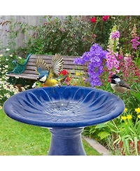 Daisy Embossed Bowl Ceramic Bird Bath with Glazed Finish - Blue - 21.5" H
