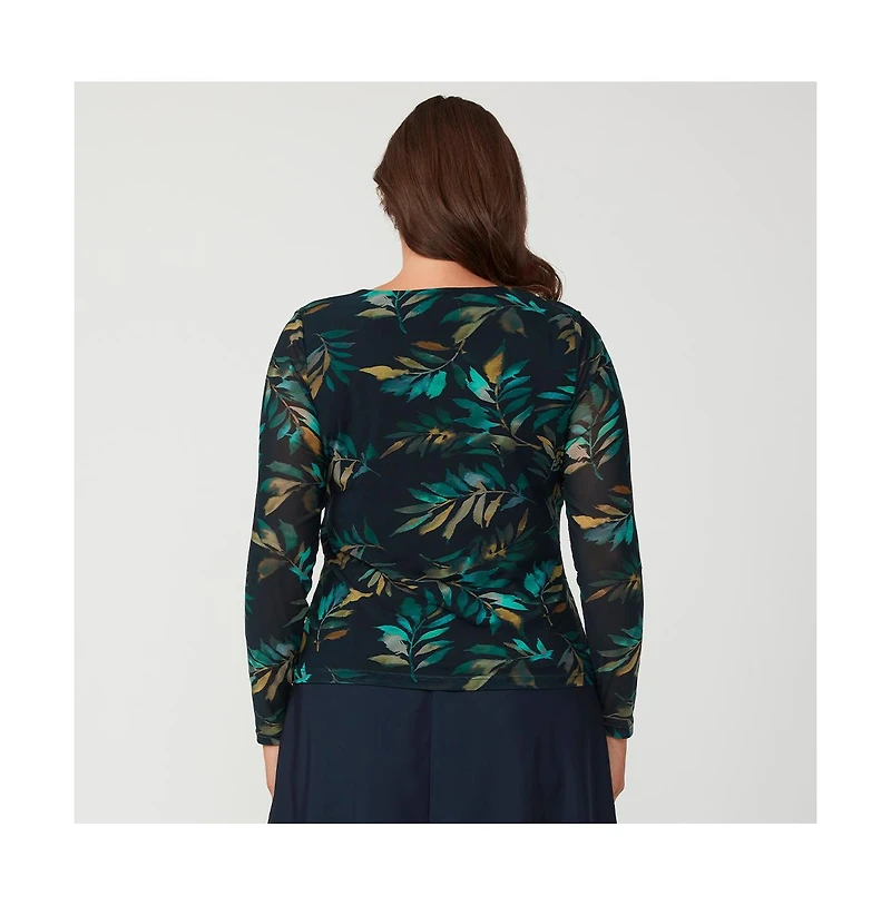 Estelle Foliage Whisper Black Mesh Leaf Long Sleeve Top