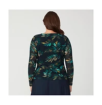 Estelle Foliage Whisper Black Mesh Leaf Long Sleeve Top