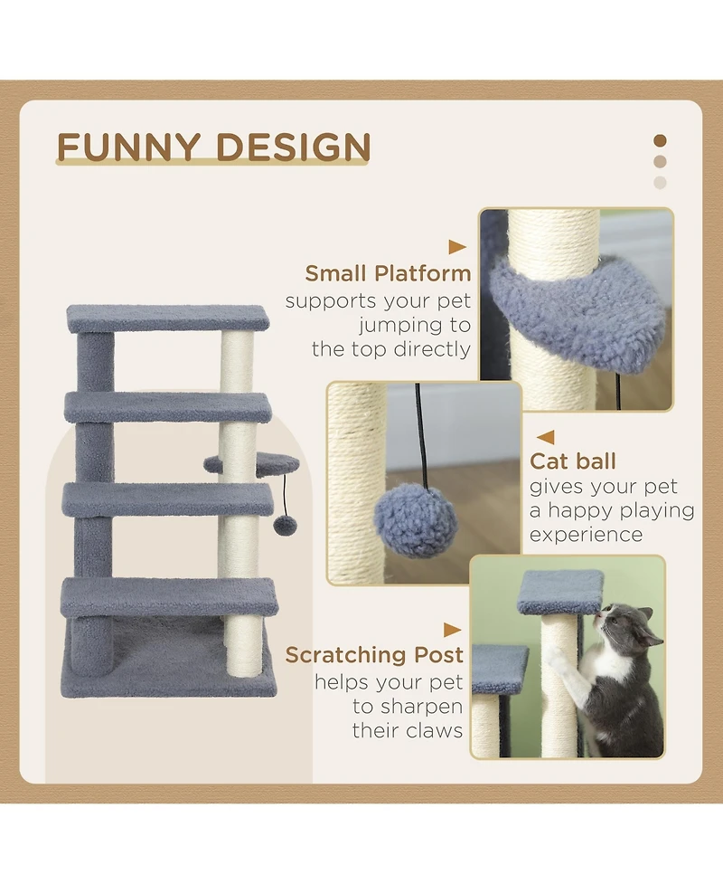 PawHut 4 Levels Cat Steps with Scratching Posts for High Bed, Sofa,