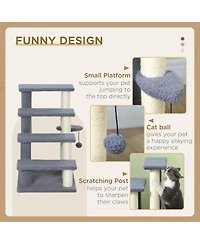 PawHut 4 Levels Cat Steps with Scratching Posts for High Bed, Sofa,