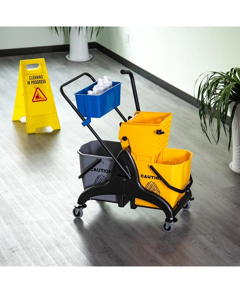 Homcom 2 x 6.9 Gallon/26L Wringer Bucket Cart w/ Side Press Wringer, Mop Holder