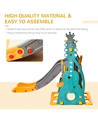 Qaba Toddler Swing and Slide Set with Basketball Hoop, Guitar Theme,
