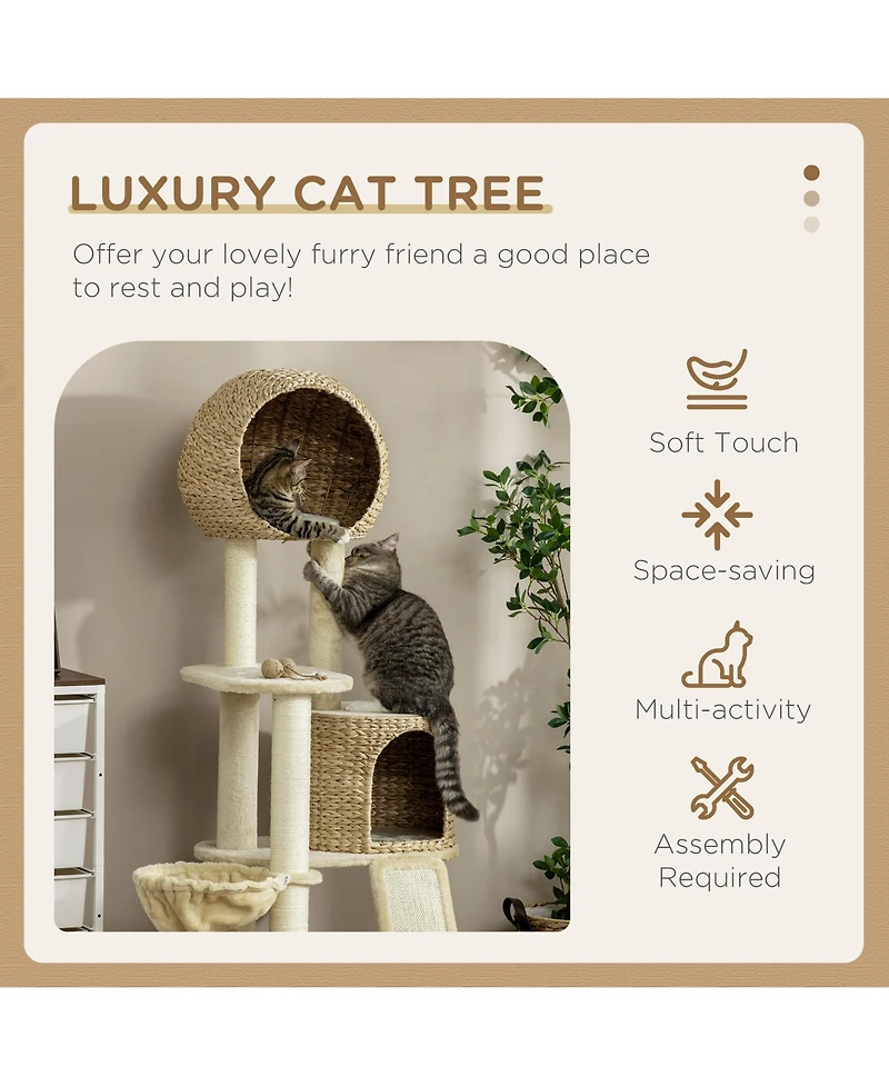 PawHut 59 Inch Cat Tree for Indoor Cats with Cat Condo, Hammock,
