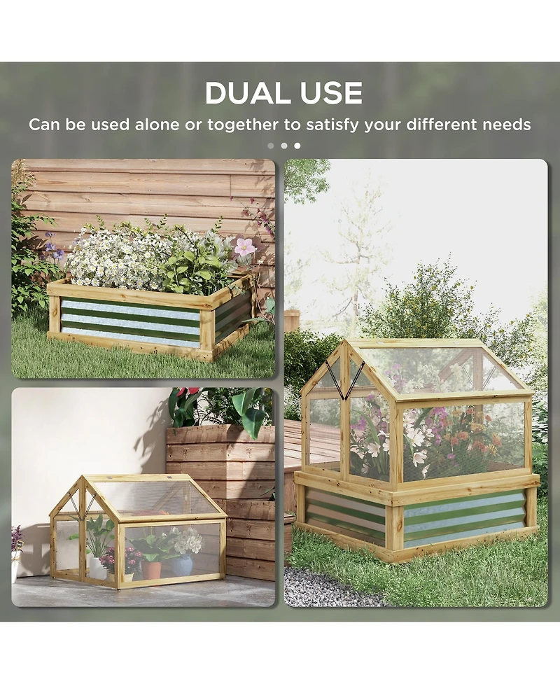 Outsunny Raised Garden Bed with Wooden Cold Frame, 35.5" x 31.5" x 36"