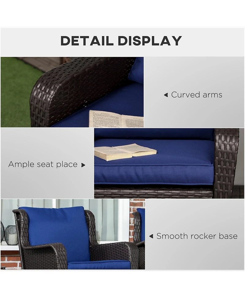 Outsunny Wicker Rocking Chair, Outdoor Rocker w/ Cushions