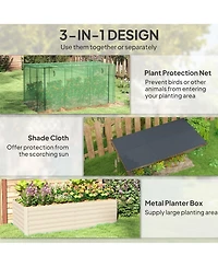 Outsunny Galvanized Raised Garden Bed with Crop Cage & Shade Cloth