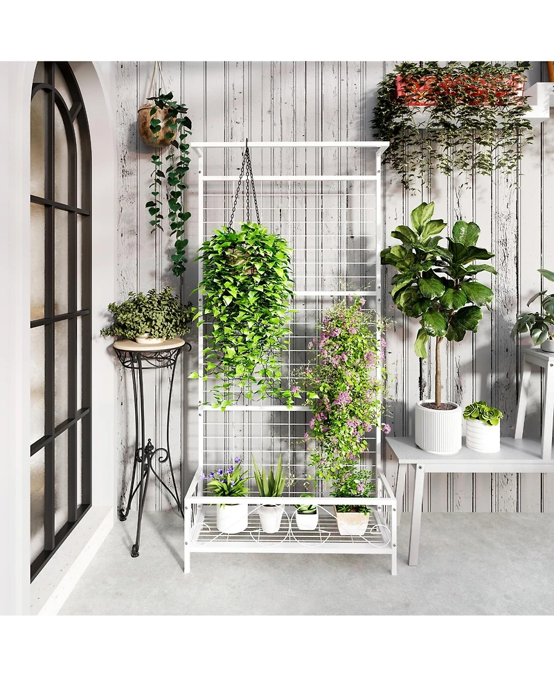 Outsunny 74" Tall Metal Plant Sd with Trellis and Hanging Bar,