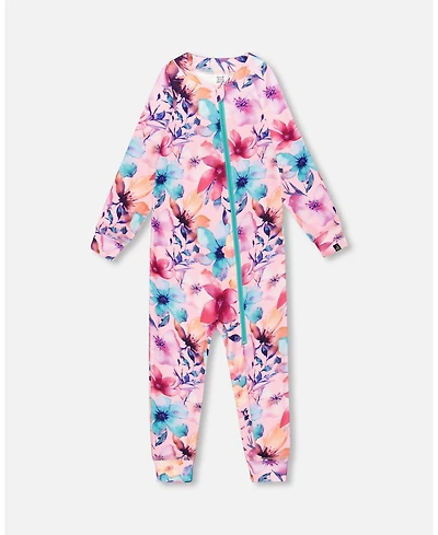 Deux par Baby Girls One-Piece Thermal Underwear Pink Watercolor Flower Print