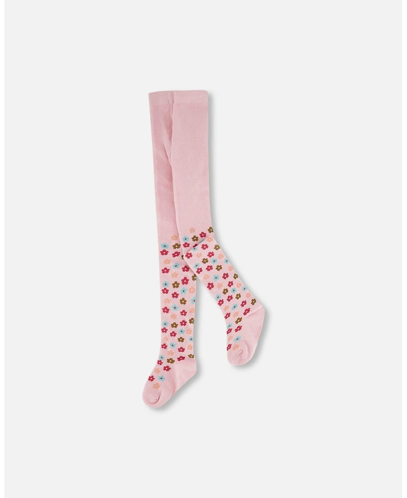 Deux par Girl Knit Tights Light Pink with Flowers - Toddler|Child