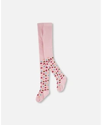 Deux par Girl Knit Tights Light Pink with Flowers - Toddler|Child