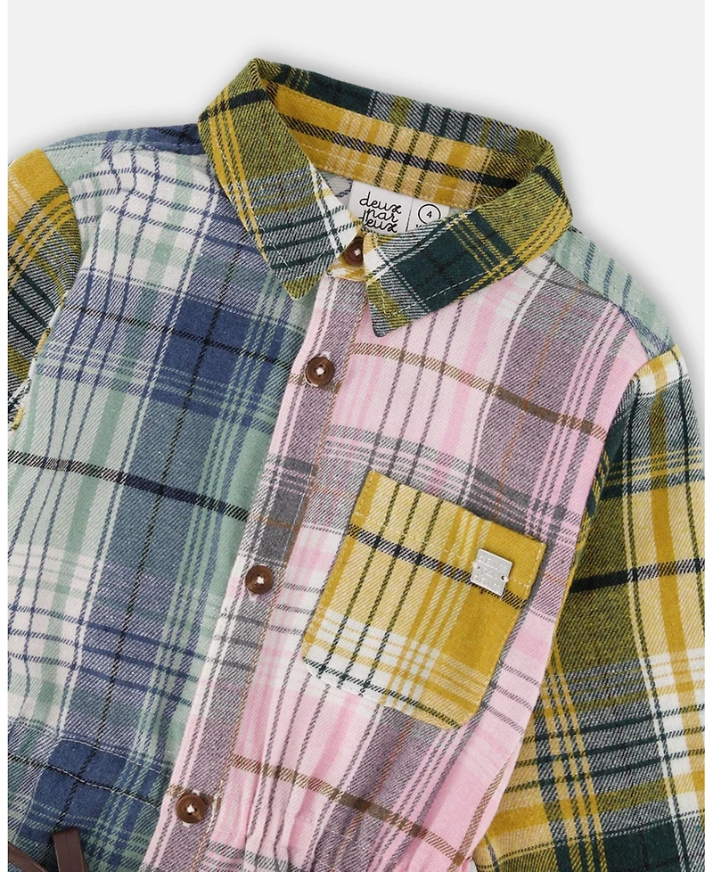 Deux par Girl Shirt Dress with Belt Green Pink and Yellow - Toddler|Child