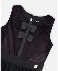 Deux par Girl Sleeveless Bi-Material Velour and Mesh Dress Black - Child