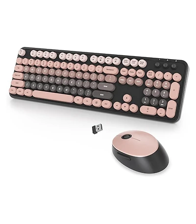 risokeys Wireless Keyboard and Mouse Set, Retro Typewriter, 2.4GHz Full Size 104-Key Cute Keyboard with Number Pad