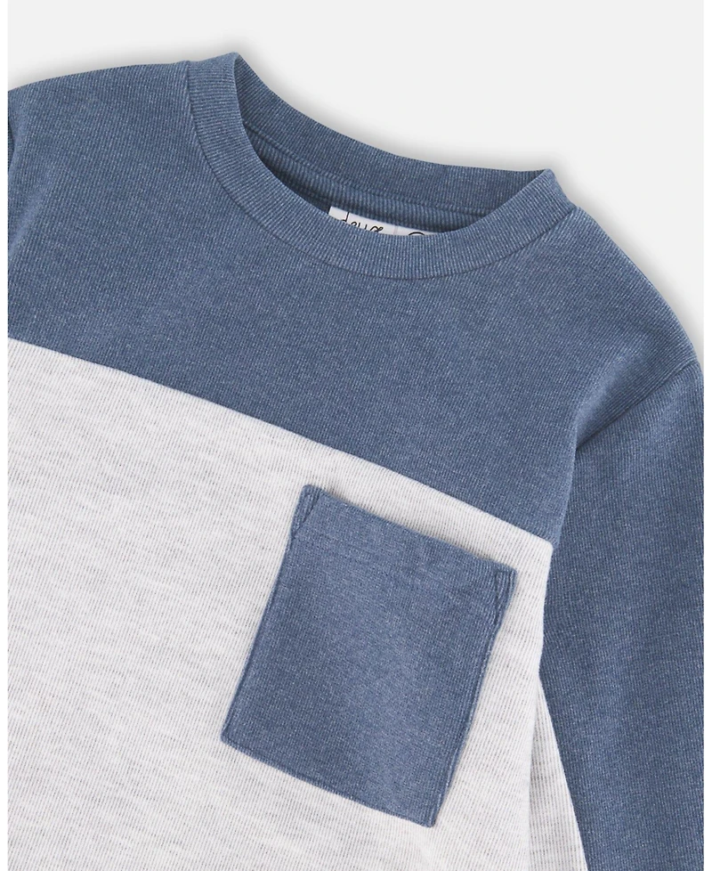 Deux par Toddler Boys Long Sleeve Super Soft Brushed Jersey Top Color Block Light Heather Gray - Toddler|Child