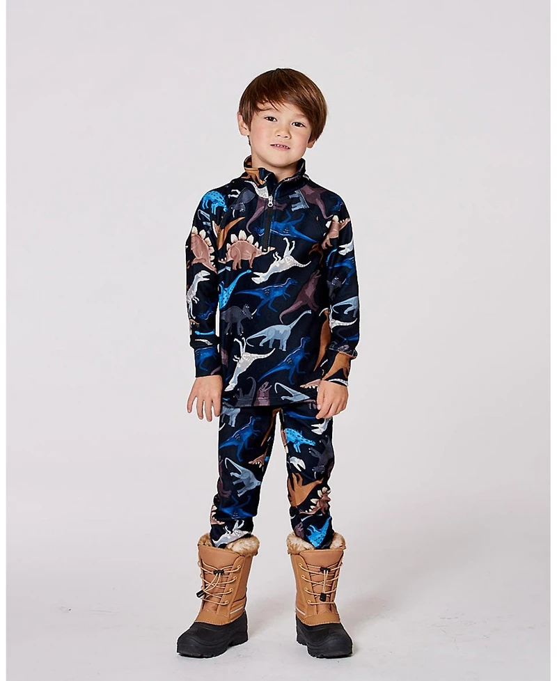 Deux par Big Boys Two-Piece Thermal Underwear Seat Black Dinosaur Print