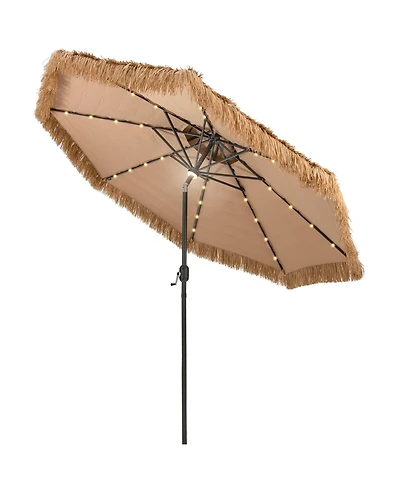 Mecale 10 ft Hawaiian Style Solar Lighted Thatched Tiki Patio Umbrella