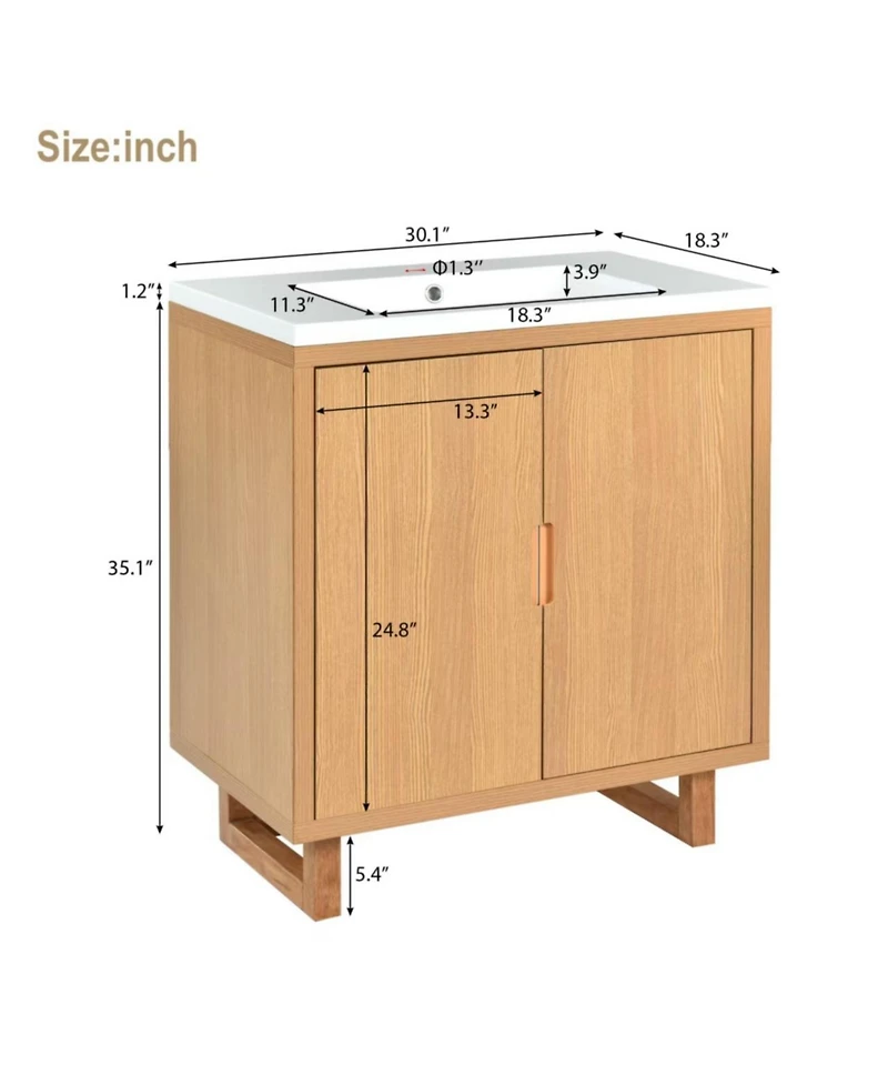 Casainc 30" Solid Wood Bathroom Vanity Set with Sink and Storage Cabinet, Durable & Elegant