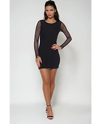 Bebe Women's PowerMesh Long Sleeve T-shirt Dress