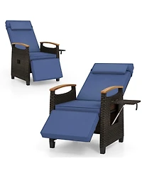 Gymax 2PCS Patio Rattan Lounge Chair Pe Wicker Recliner w/ Adjustable Backrest & Footrest