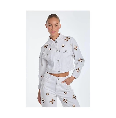 The Noli Shop Women's Kaia Pearl Jean Jacket - White