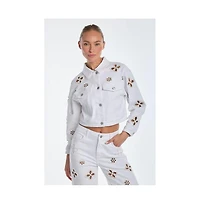 The Noli Shop Women's Kaia Pearl Jean Jacket - White
