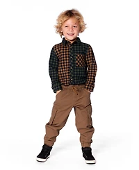 Deux par Boy Long Sleeve Flannel Shirt Yellow and Green Plaid