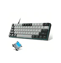Risokeys 60% Wired Mechanical Gaming Keyboard, Ice Blue Led Backlit 61 Keys Mini Office Keyboard For Windows Laptop (Black-White, Red Switches)