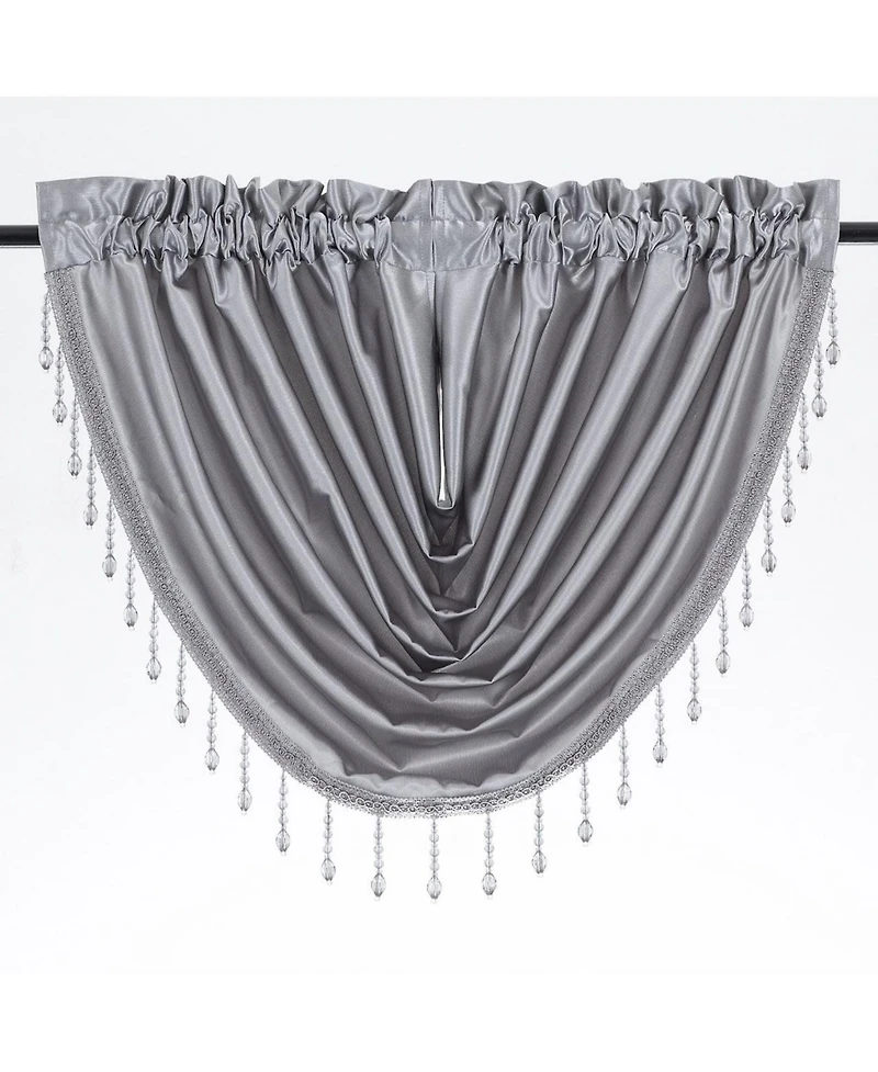 Kate Aurora Ultra Lux Faux Silk Regency Crinkle Rod Pocket Semi Sheer Crystal Beaded Window Valance - 57 in. W x 37 L, White