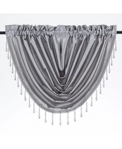 Kate Aurora Ultra Lux Faux Silk Regency Crinkle Rod Pocket Semi Sheer Crystal Beaded Window Valance - 57 in. W x 37 L, White
