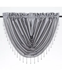 Kate Aurora Ultra Lux Faux Silk Regency Crinkle Rod Pocket Semi Sheer Crystal Beaded Window Valance - 57 in. W x 37 L, White