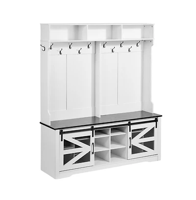 Led Hall Tree Bench with Shoe Storage, 12 Hooks, Shelves, and Seating for Entryway