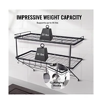 Wall-Mounted Pot Rack with 12 S-Hooks, Holds 55 lb for Cookware and Utensils