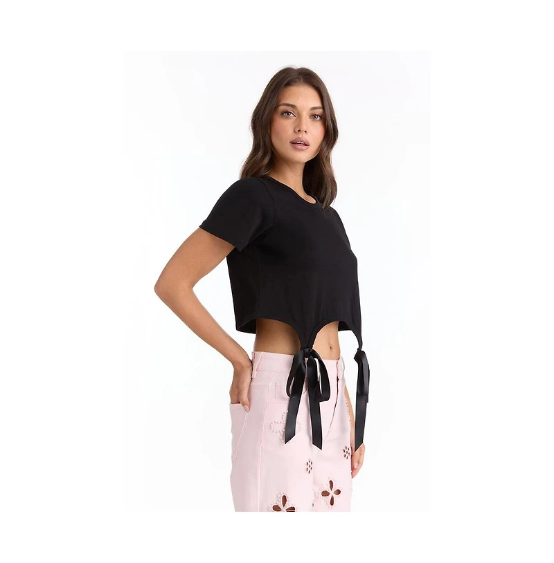 The Noli Shop Women's Diana Satin Bow Shirt - White