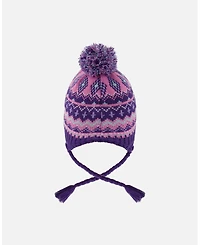 Deux par Girl Lined Peruvian Knit Pompom Hat Purple and Pink - Toddler|Child