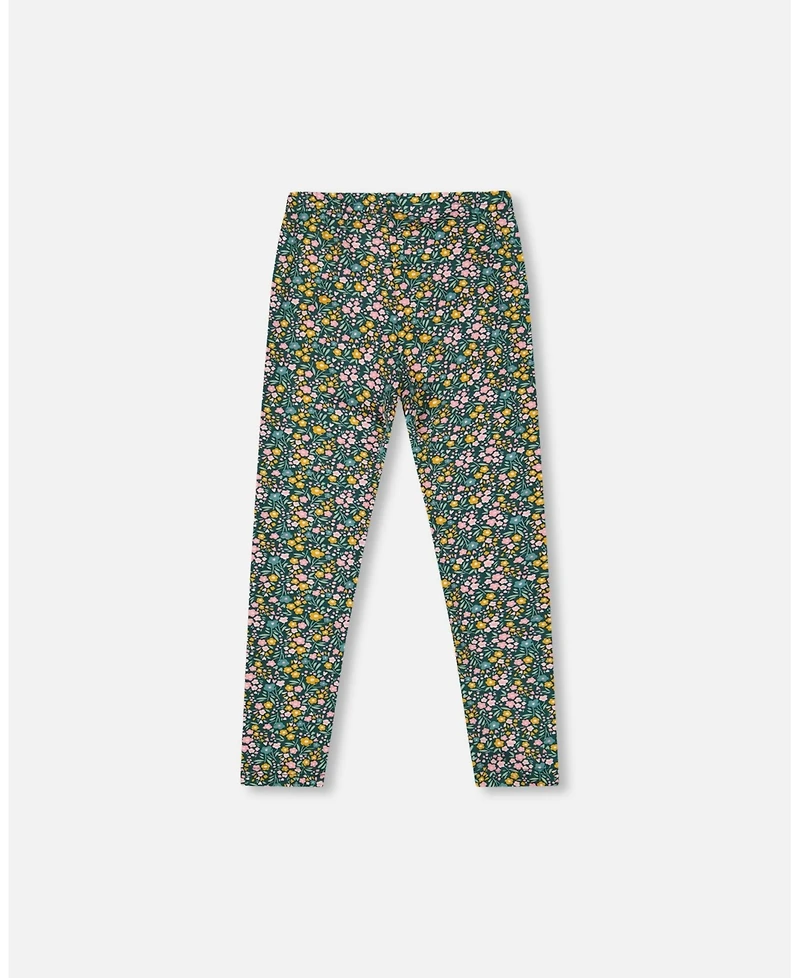 Deux par Girl Leggings Green with Flower Print